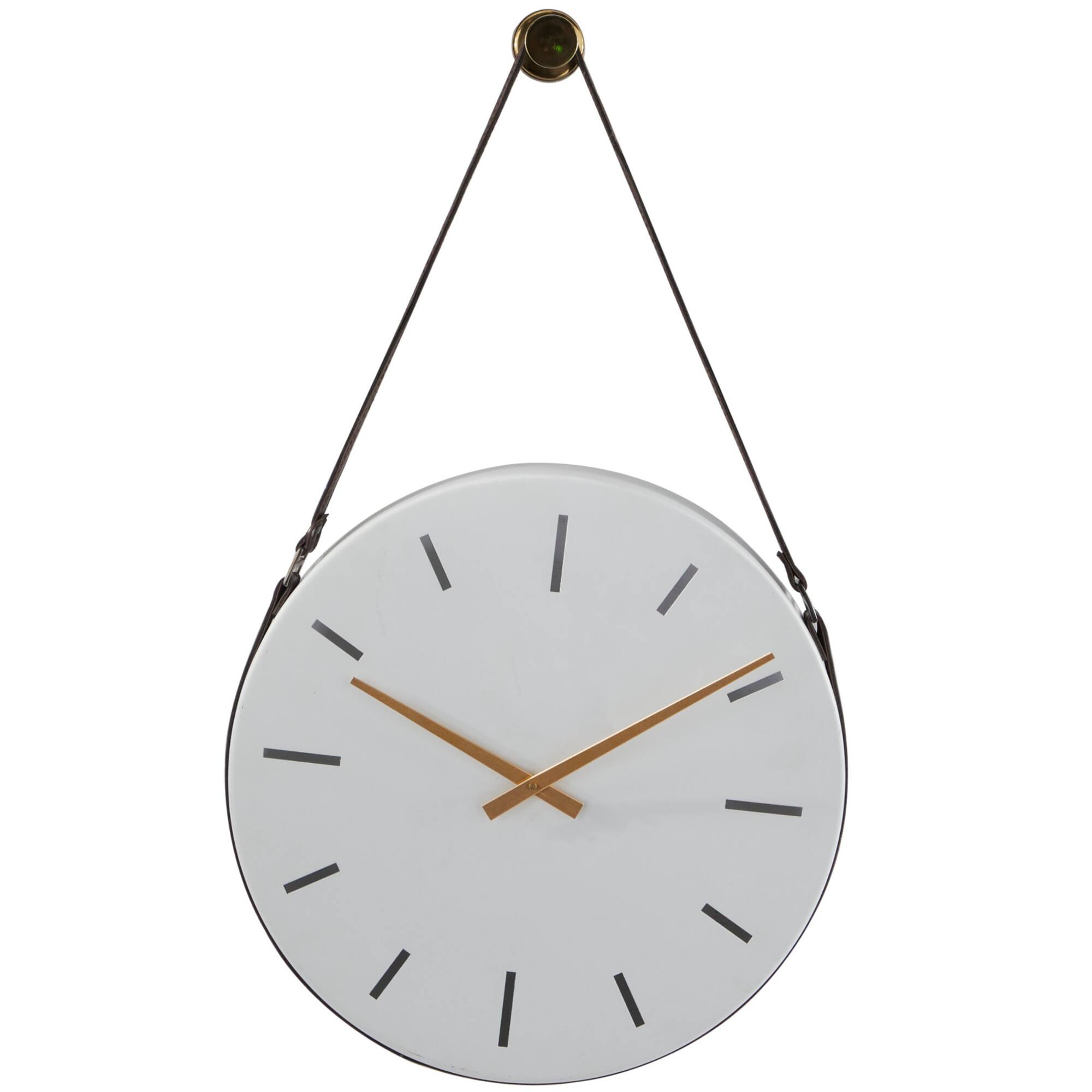 27" White Stainless Steel Wall Clock with Leather Hanging Straps